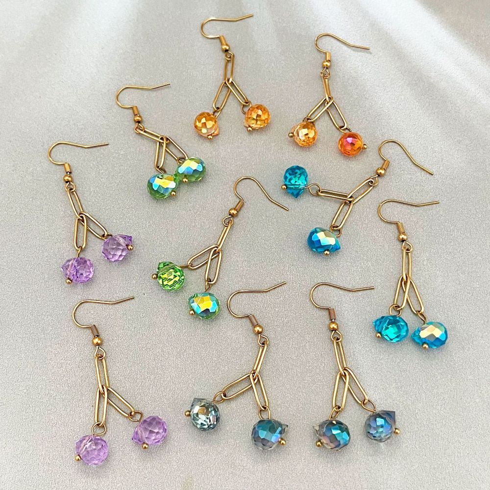 Boucles D'Oreilles Pendantes Simples En Cristal Doré Pour Femmes Image3