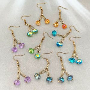Boucles D'Oreilles Pendantes Simples En Cristal Doré Pour Femmes h5 Image3