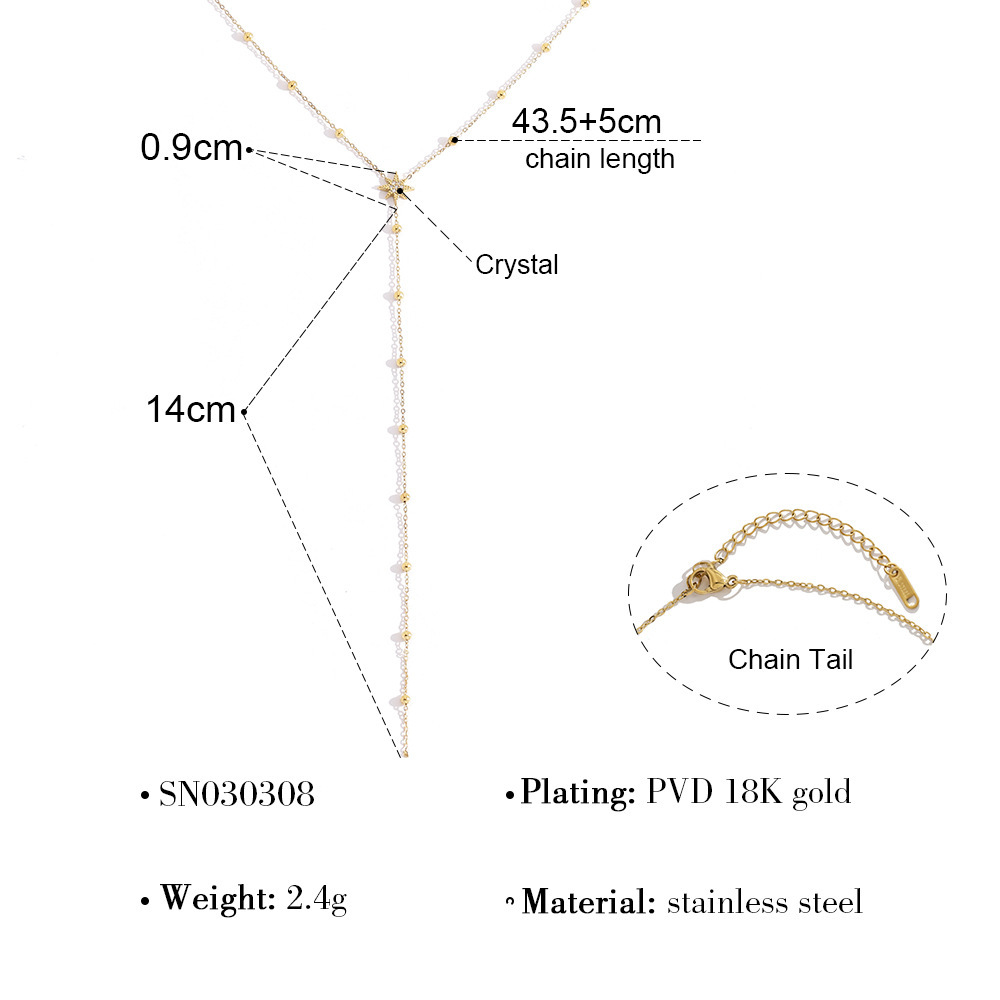 Colliers Pendentifs Pour Femmes En Acier Inoxydable, Couleur Or, Avec Cristal Et Étoile, Série Simple