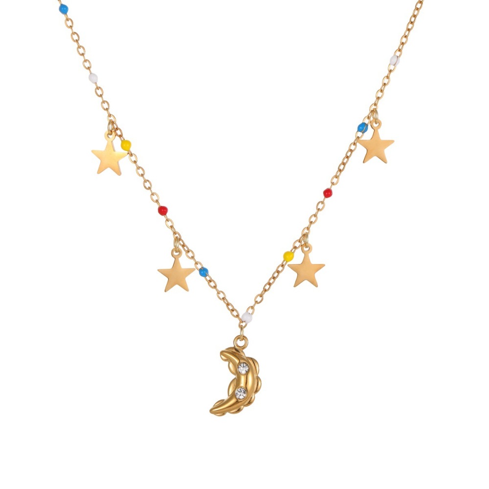 Colliers À Maillons Simple Series Daily Star Chain Moon En Acier Inoxydable Étanche Couleur Or Pour Femmes Image5