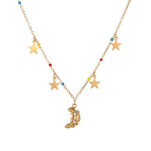 Colliers À Maillons Simple Series Daily Star Chain Moon En Acier Inoxydable Étanche Couleur Or Pour Femmes h5 Image5