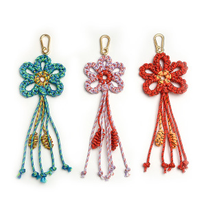 Breloques De Sac En Corde Tressée Tissée À Pompon Fleuri Quotidien De La Série Simple h5 Image4