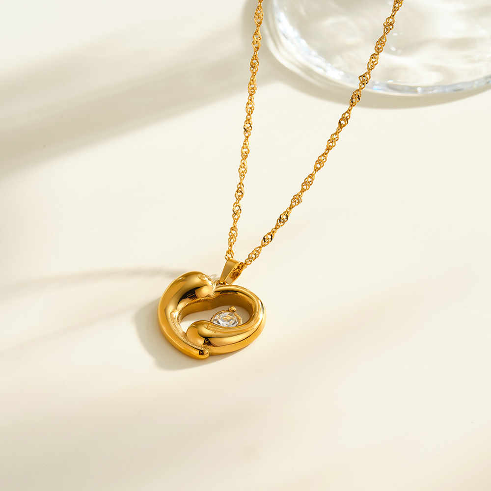 Colliers Pendentifs Pour Femmes En Acier Inoxydable Étanche Couleur Or, Collection Simple Series Sweet Heart h5Image3