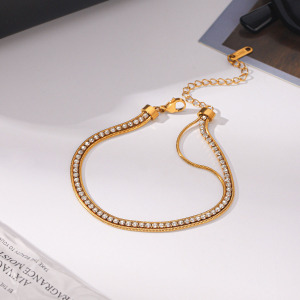 Bracelet Chaîne Pour Femme Simple Series Daily Chain En Acier Inoxydable Étanche Couleur Or Avec Zircon h5 Image4