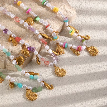 Colliers de perles pour femmes, style océan romantique, en pierres naturelles
