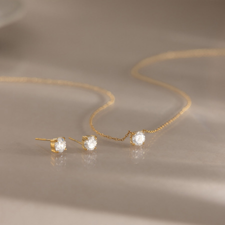 Ensembles de colliers pour femmes en acier inoxydable étanche, couleur or et zircon. 2