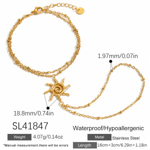 Chaîne De Poignet Pour Femme Sun En Acier Inoxydable Étanche Couleur Or h5 
