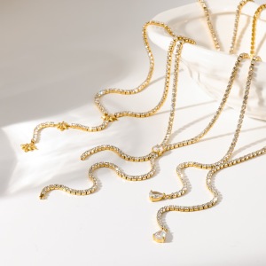 Colliers À Maillons Pour Femmes, Luxueux, En Acier Inoxydable, Couleur Or, Étanches, Avec Strass, Forme Allongée Et Lignes Harmonieuses. h5 Image3