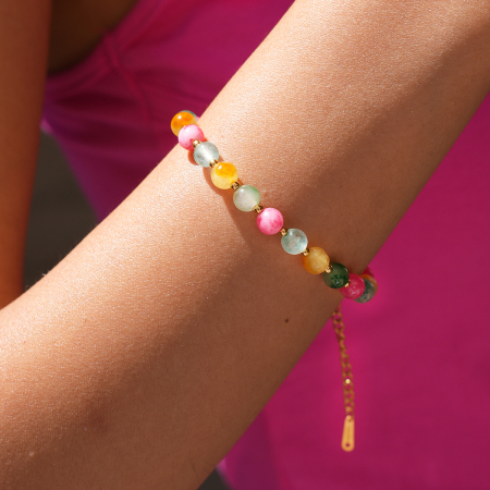 Bracelet à perles Simple Daily Circle pour femme, en acier inoxydable, étanche, couleur or