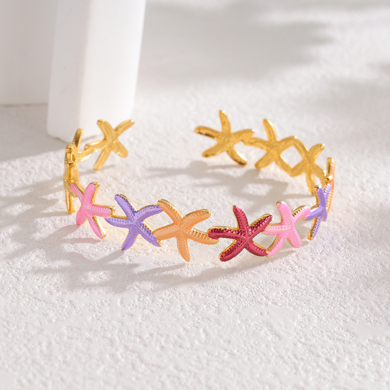 Bracelets Manchettes Étanches En Acier Inoxydable, Motif Étoile De Mer, Style Vacances Océaniques 