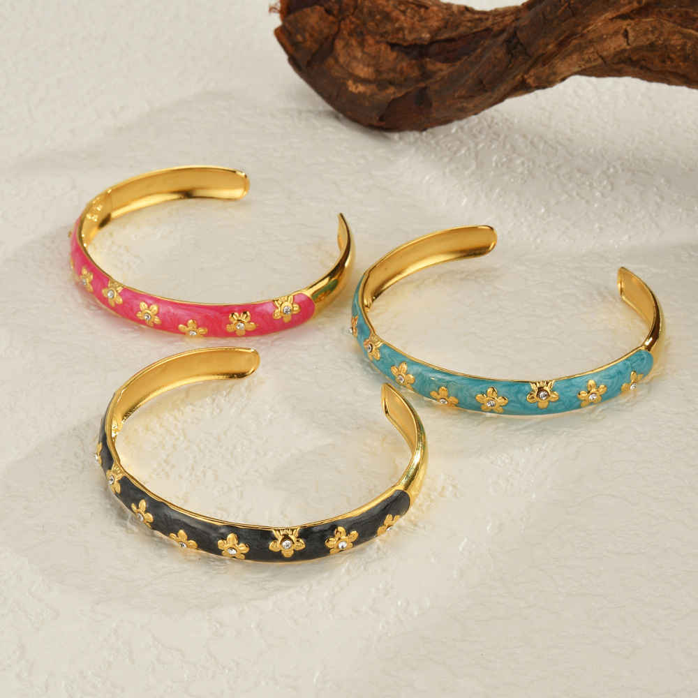 Bracelets Manchettes Pour Femmes, Style Rétro, En Acier Inoxydable, Émaillé Et Imperméables, Collection Classic Series. Image2