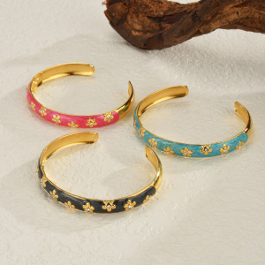 Bracelets Manchettes Pour Femmes, Style Rétro, En Acier Inoxydable, Émaillé Et Imperméables, Collection Classic Series. h5 Image2