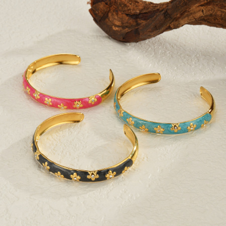 Bracelets manchettes pour femmes, style rétro, en acier inoxydable, émaillé et imperméables, collection Classic Series. 2