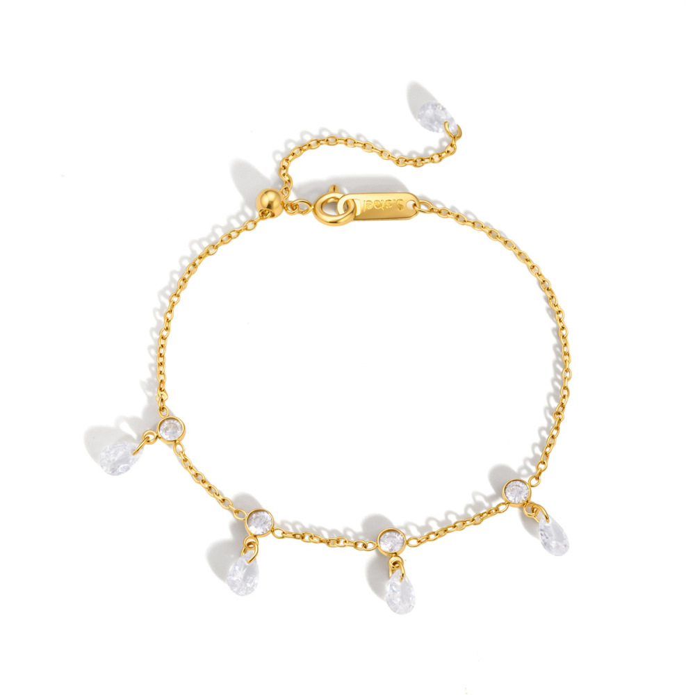 Bracelet À Breloques Pour Femme, Collection Simple, Forme Irrégulière, Chaîne En Acier Inoxydable, Étanche, Couleur Or, Zircon. h5Image5