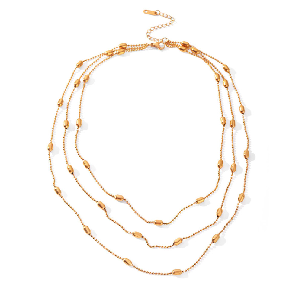 Colliers Superposés Pour Femmes, Collection Simple Series Daily Beads Chain, En Acier Inoxydable Étanche, Couleur Or Image6