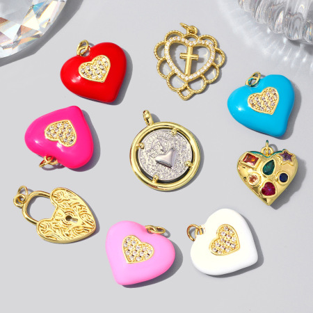 Pendentifs pour femmes en forme de cœur, en cuivre et zircon, de la série Simple à faire soi-même 2