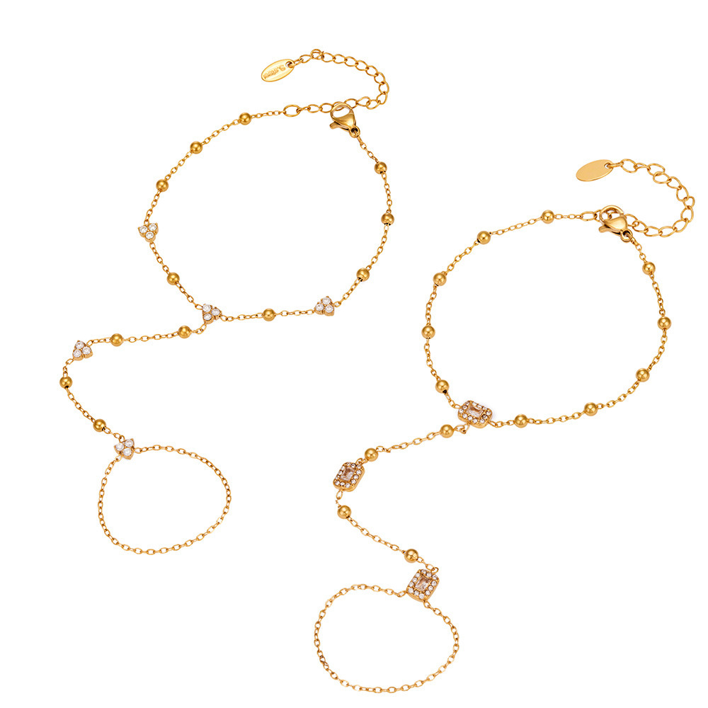 Chaîne De Poignet Luxueuse Pour Femme, De Forme Irrégulière, Rectangulaire, En Acier Inoxydable, Étanche, Couleur Or, Ornée De Zircon. Image4