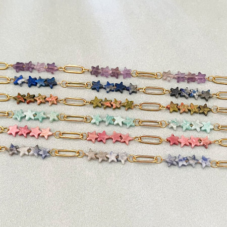 Bracelet à perles Simple Star pour femme, en acier inoxydable, imperméable, couleur or, orné de pierres naturelles. 2