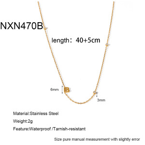 Colliers À Maillons Pour Femmes, Collection Simple, Avec Pendentif Lettre Et Pompon Quotidien, En Acier Inoxydable, Couleur Or, Avec Zircon. h5 