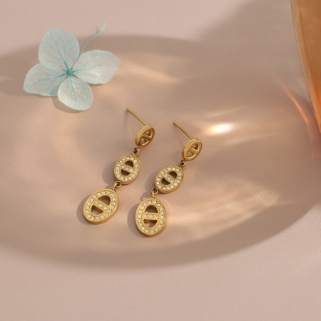 Boucles d'oreilles pendantes pour femme, forme géométrique, en acier inoxydable, étanches, couleur or, ornées de strass. 2