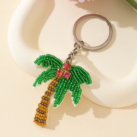 Porte-clés simple en perles naturelles multicolores et alliage végétal, série Simple 2