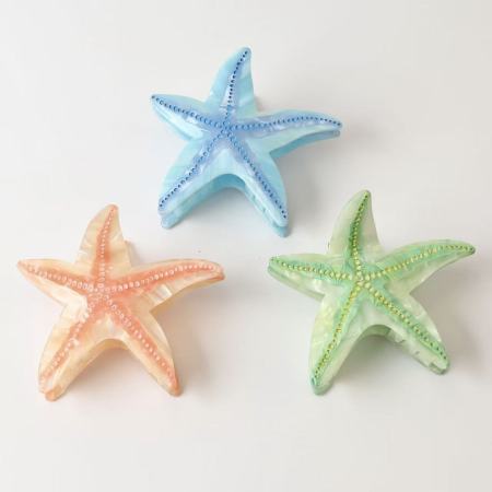 Pinces à cheveux en acétate, couleur unie naturelle, style océanique, dégradé étoile de mer 2