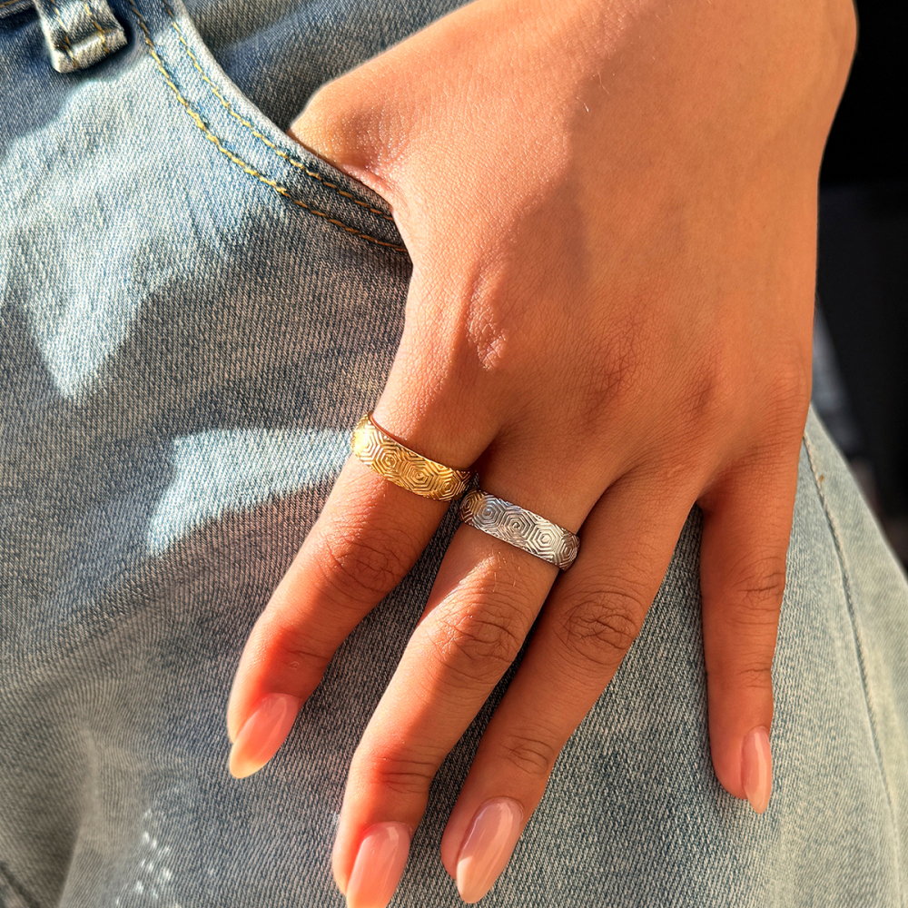 Bagues Tendance Rétro Pour Femme, En Acier Inoxydable, Couleur Or, Forme Irrégulière. Image5