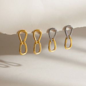 Boucles D'Oreilles Pendantes Pour Femme, Luxueuses Et Originales, En Acier Inoxydable Imperméable, Couleur Or, Ornées De Zircon. Forme Irrégulière Et Patchwork. h5 Image4