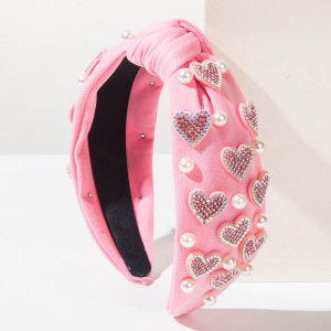 Bandeaux À Cheveux En Tissu Avec Perles Artificielles Et Perles De Couleur Unie, Collection Romantique Sweet Heart h5 