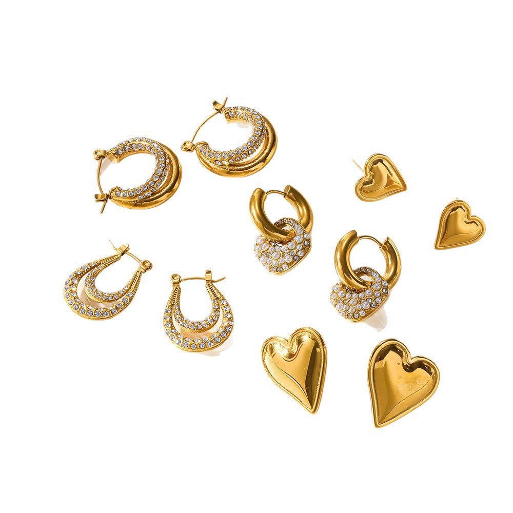 Boucles D'Oreilles Créoles En Acier Inoxydable Imperméables En Forme De Cœur Pour Femmes Image4