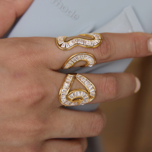 Bagues Pour Femmes En Acier Inoxydable Doré, Élégantes Et De Forme Irrégulière, Serties De Zircon, Couleur Or, De La Collection Luxueuse. h5 Image3