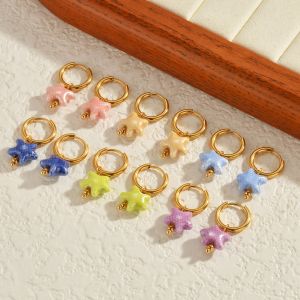 Boucles D'Oreilles Pendantes Pour Femmes, Style Océanique, En Céramique, Motif Étoile De Mer, En Acier Inoxydable Étanche. h5 Image3