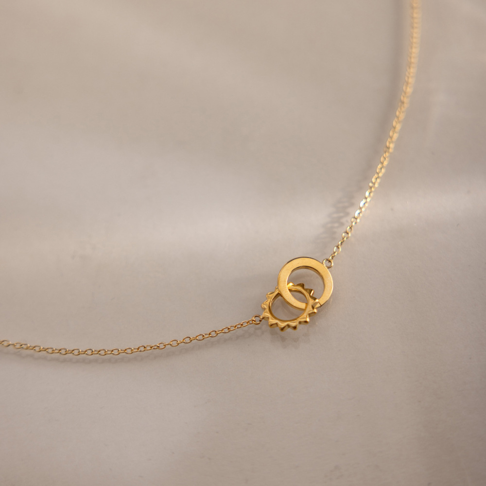 Colliers Pendentifs Pour Femmes, En Acier Inoxydable Étanche, Avec Pendentif Cercle Soleil Et Strass Couleur Or h5Image3
