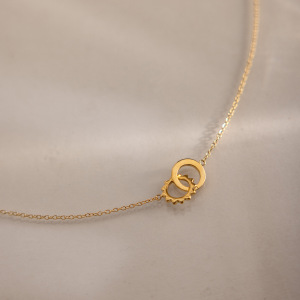 Colliers Pendentifs Pour Femmes, En Acier Inoxydable Étanche, Avec Pendentif Cercle Soleil Et Strass Couleur Or h5 Image3