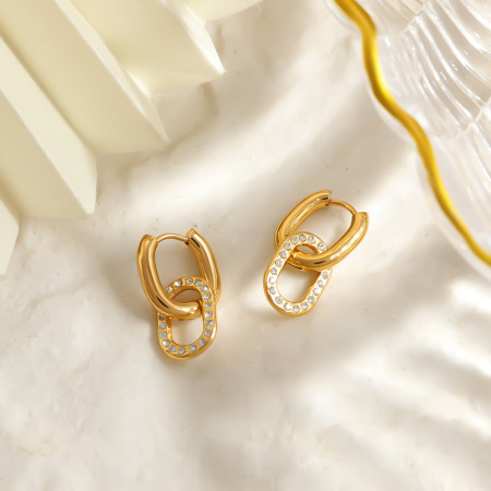 Boucles d'oreilles créoles simples en acier inoxydable, étanches, couleur or, avec strass, pour femmes 2