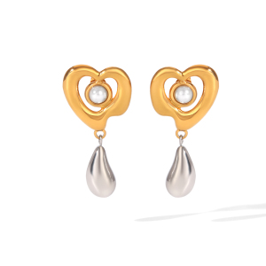 Boucles D'Oreilles Pendantes Pour Femme, Modèle Daily Droplet Heart, En Acier Inoxydable Doré Et Perles D'Eau Douce. h5