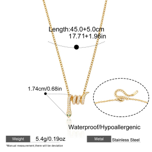 Collier Pendentif Femme Luxueux Au Style Rétro, En Acier Inoxydable, Couleur Or, Orné D'Un Zircon Et D'Une Chaîne Serpent. h5 