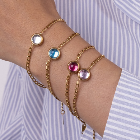 Bracelets à maillons pour femmes Daily Circle en acier inoxydable étanche avec zircon coloré 2