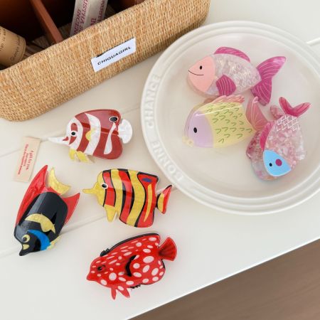 Pinces à cheveux en acétate de poisson, style océanique mignon et coloré, série simple