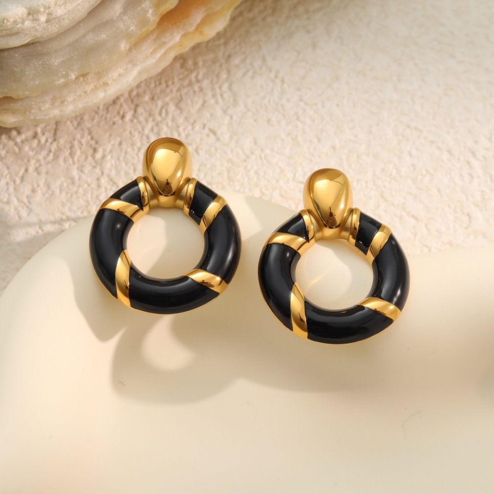 Boucles D'Oreilles Pendantes Pour Femmes, Style Simple Et Élégant, En Acier Inoxydable, Couleur Or, Forme Irrégulière. Image3