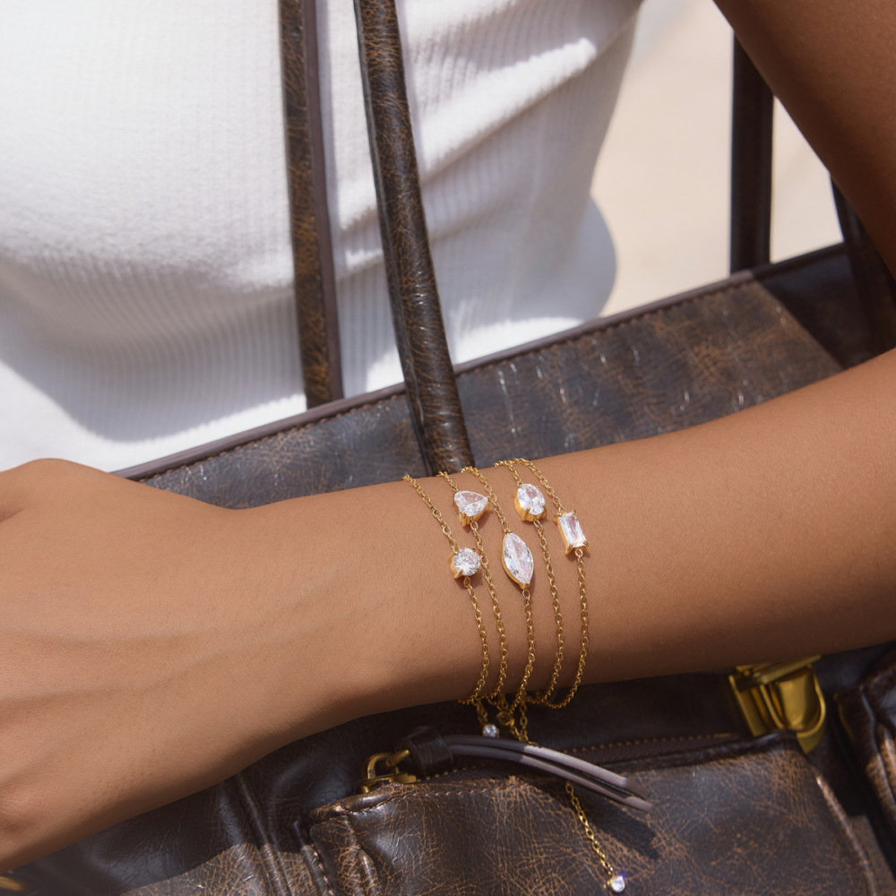 Bracelets À Breloques Simples En Acier Inoxydable Étanche, Couleur Or, Avec Zircon, Pour Femmes Image3