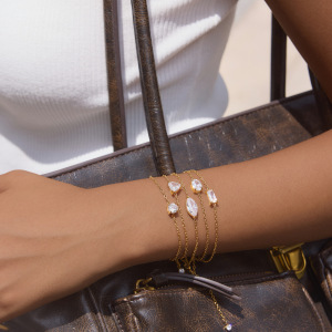 Bracelets À Breloques Simples En Acier Inoxydable Étanche, Couleur Or, Avec Zircon, Pour Femmes h5 Image3