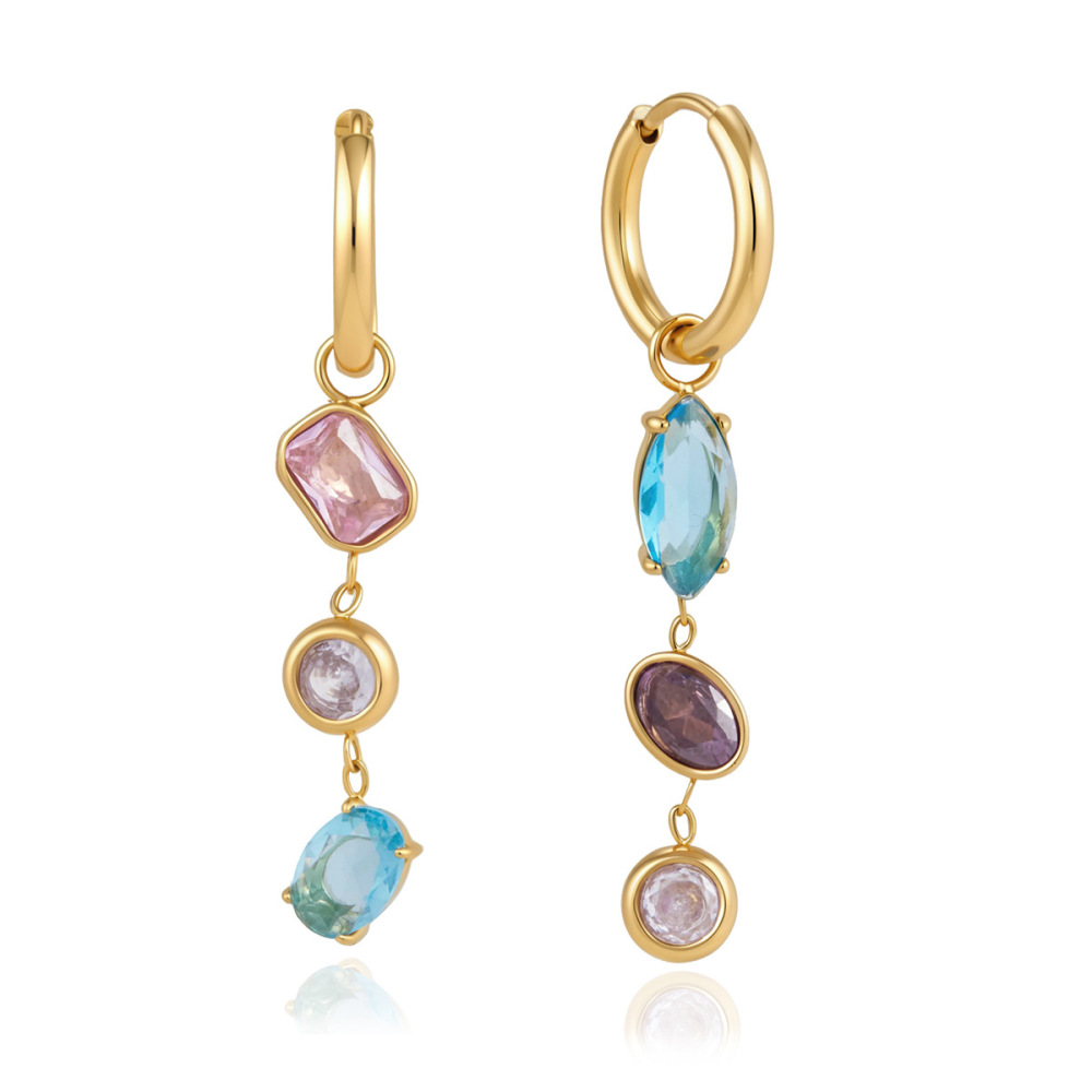 Boucles D'Oreilles Pendantes Pour Femme, Collection Luxueuse, Simple, À Pompon, En Acier Inoxydable Étanche, Couleur Or, Avec Zircon. Image5