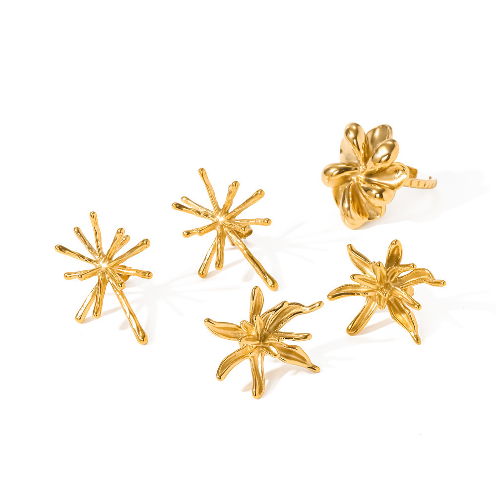 Boucles D'Oreilles Puces Pour Femmes En Acier Inoxydable, Forme De Fleur, Couleur Or, Étanches Image4