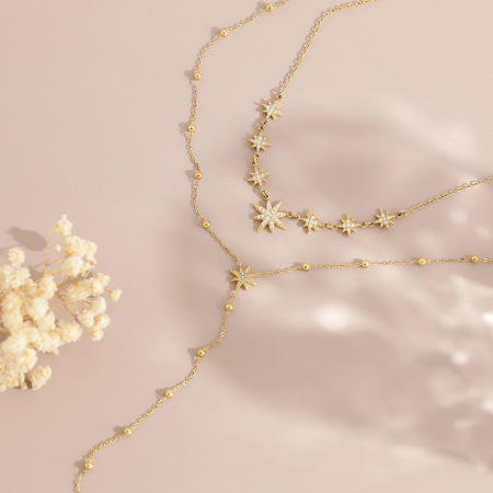 Colliers pendentifs pour femmes en acier inoxydable, couleur or, avec cristal et étoile, série Simple 2