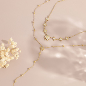 Colliers Pendentifs Pour Femmes En Acier Inoxydable, Couleur Or, Avec Cristal Et Étoile, Série Simple h5 Image2