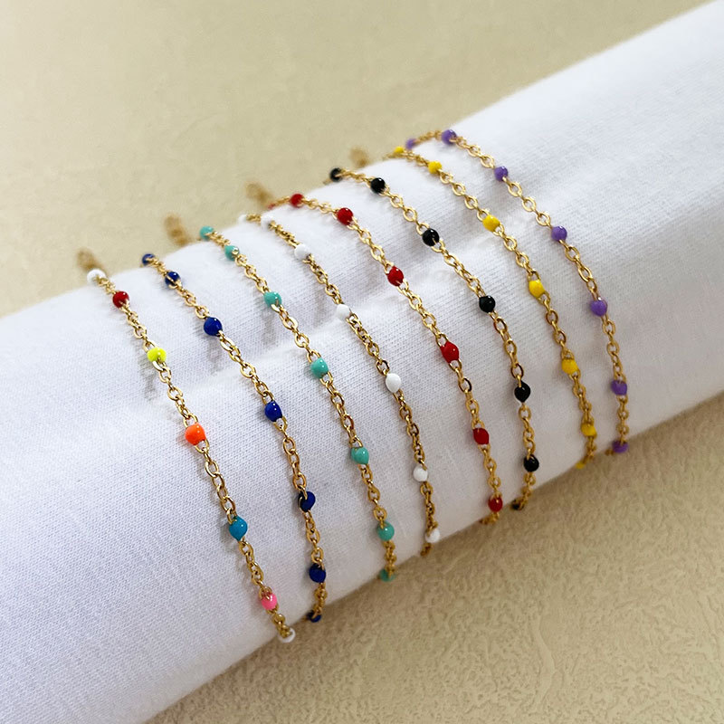 Bracelet Chaîne Femme Simple En Acier Inoxydable, Couleur Or, Avec Chaîne En Émail Et Étanchéité Image2