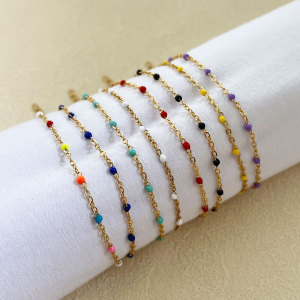 Bracelet Chaîne Femme Simple En Acier Inoxydable, Couleur Or, Avec Chaîne En Émail Et Étanchéité h5 Image2