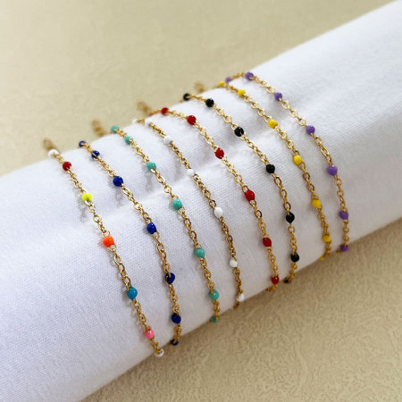 Bracelet chaîne femme simple en acier inoxydable, couleur or, avec chaîne en émail et étanchéité 2