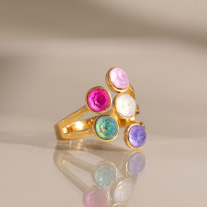 Bagues Pour Femmes En Acier Inoxydable Doré, Étanches, De Forme Irrégulière Et Ornées De Strass, Collection Luxueuse. h5 Image4